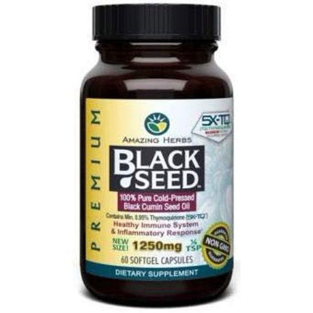 3 Pack Amazing Herbs Premium Black Seed Oil 1250 Mg Dietary Supplement Softgel Capsule 60 Ct