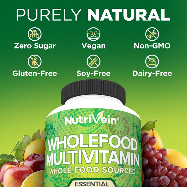 Nutrivein Whole Food Multivitamin - Complete Daily Vitamins for Men and Women - 120 Capsules