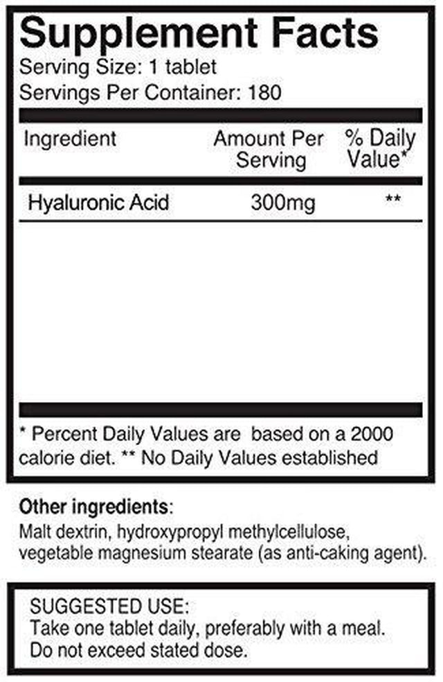 Hyaluronic Acid 300Mg X 180 Tablets (3 Months Supply). Triple Strength Hyaluronic Acid. 300% Stronger than Any Other HLA Tablet