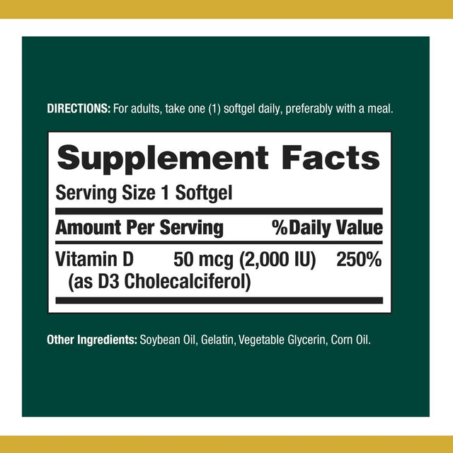 Nature'S Bounty Vitamin D3 Softgels, 50 Mcg, 2000 IU, 240 Ct