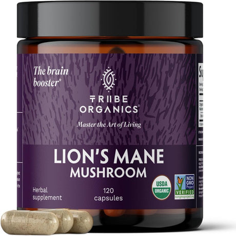 Tribe Organics Lion’S Mane 1800Mg Organic Vegan Herbal Supplement for Mental Clarity 120 Capsules