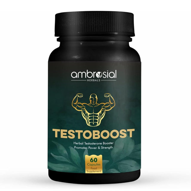 Ambrosial Testoboost Ultra Premium Herbal Testosterone Booster for Men | Blend of 3 Natural Herbs Testosterone Supplements for Men|60 Vegan Capsules