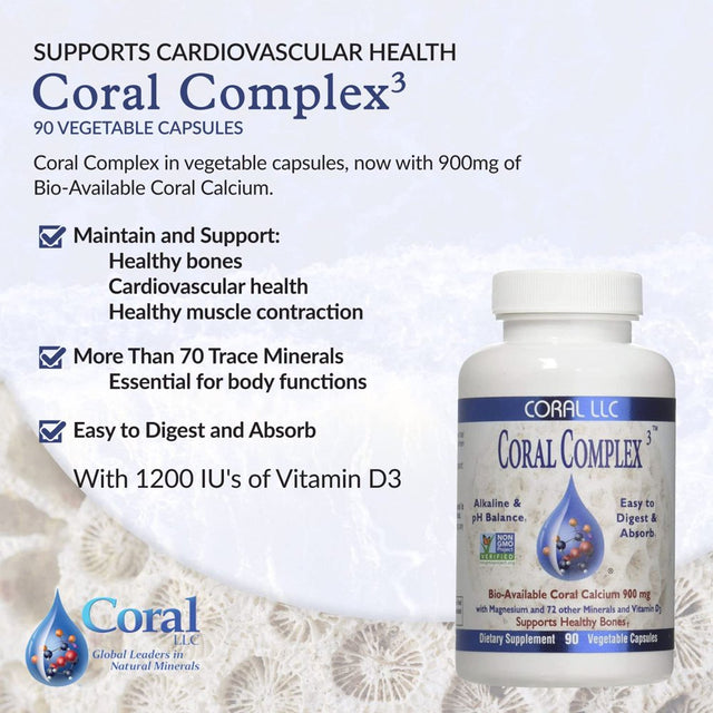 Coral Calcium - Coral Complex 3 900 Milligrams of Bio-Available Coral Calcium with 1200 Iu'S of Vitamin D3 (180 Capsules)