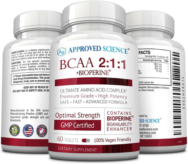 Approved Science BCAA Supplement - 180 Tablets - 2400Mg - Increase Performance and Enhance Muscle Development - L-Leucine, L-Isoleucine, L-Valine - Made in USA, Non-Gmo