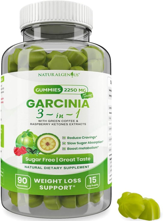 Fat Burning Gummies Pure Extract Garcinia Cambogia, Green Coffee, Raspberry Ketones - Keto Friendly, Vegan, Sugar-Free Appetite Suppressant Gummies - 3-In-1 Chewable Weight Loss Supplements 2250Mg/Day