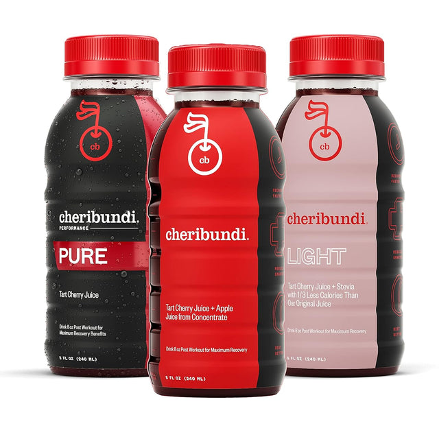 Cheribundi Tart Cherry Juice Starter Pack - Pure, Original & Light - Pro Athlete Workout Recovery - Fight Inflammation and Support Muscle Recovery - Post Workout Recovery Drinks for Runners, Cyclists and Athletes -8 Fl Oz (Pack of 12)