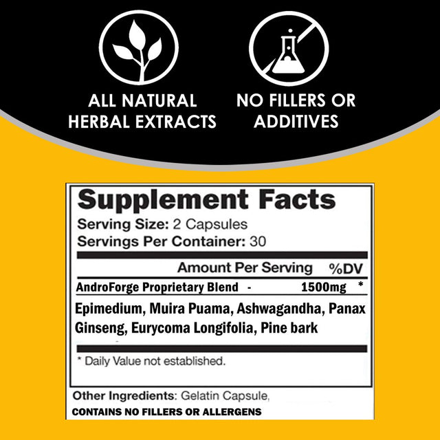 VH Nutrition ANDROFORGE | Natural Testosterone Booster* | Tongkat Ali, Ashwagandha, Epimedium | 1500Mg Proprietary Formula | 60 Capsules