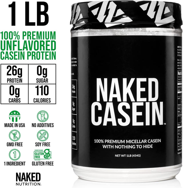 NAKED Nutrition Naked Casein - 1Lb Micellar Casein Protein - Bulk, Gmo-Free, Gluten Free, Soy Free, Preservative Free - Stimulate Muscle Growth - Enhance Recovery - 15 Servings