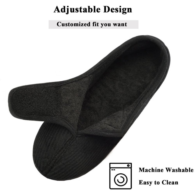 Diabetic Slippers Shoes for Men Arthritis Edema Adjustable Closure Memory Foam House Shoes, Black 7