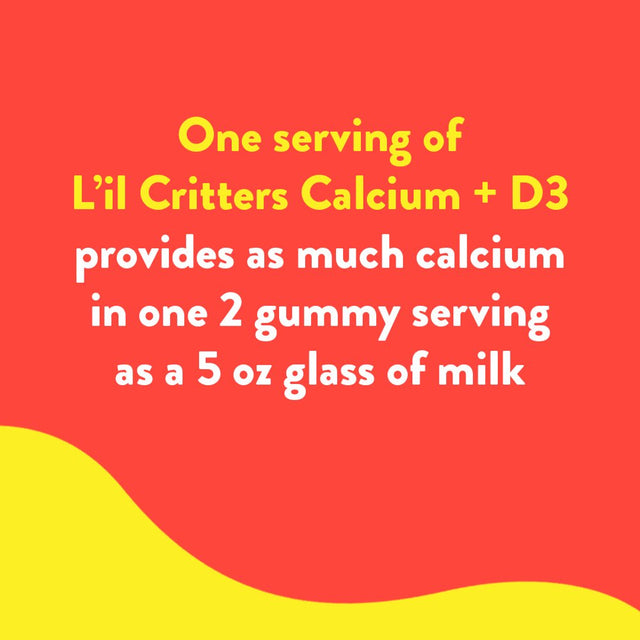 L’Il Critters Calcium + D3 Daily Gummy Supplement for Kids, for Bone Support, Orange, Strawberry and Cherry Flavors, 150 Gummies