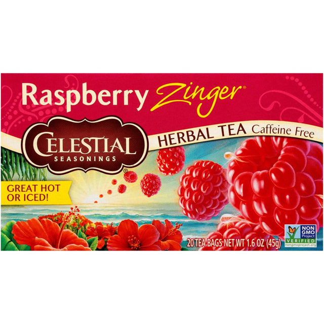 Celestial Seasonings Zinger Raspberry Caffeine-Free Herbal Tea Bags, 20 Count