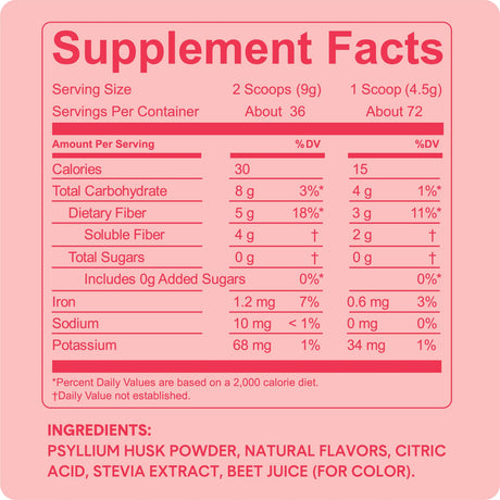 Bellway Psyllium Super Fiber Prebiotic Supplement Powder, Sugar-Free, Raspberry Lemonade, 72 Servings