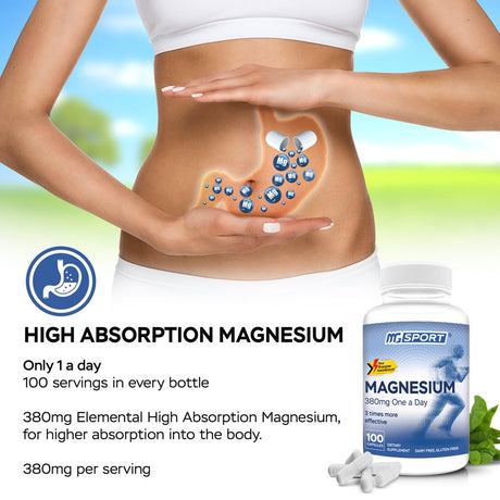 MGSPORT High Absorption Magnesium 380Mg Magnesium Oxide Monohydrate, 100 Servings