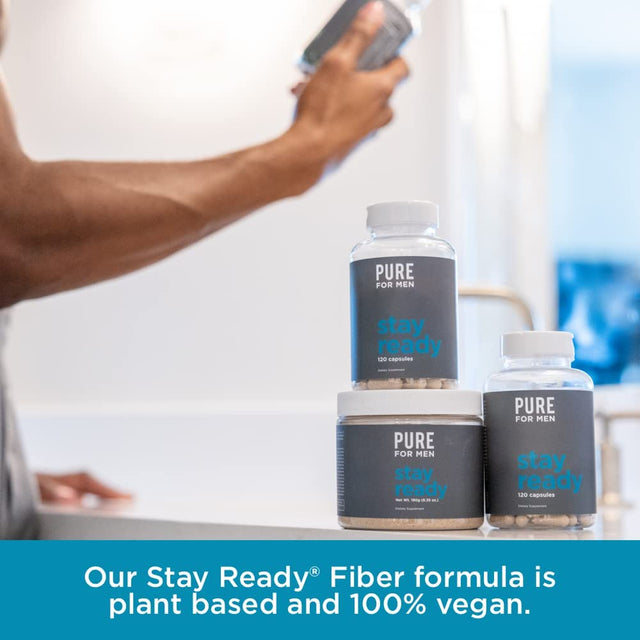 Pure for Men Original Cleanliness Stay Ready Fiber Supplement | Helps Promote Digestive Regularity | Psyllium Husk, Aloe Vera, Chia Seeds, Flaxseeds | Proprietary Formula | 60 Vegan Capsules