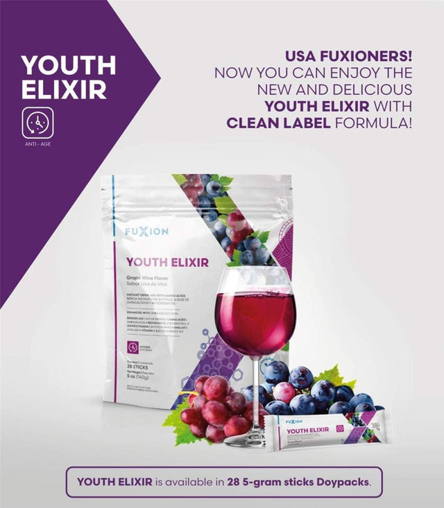 Fuxion YOUTH Elixir-Stay Younger Anti-Aging Drink with Combination of Amino Acids-5 Grams per Stick 6 Pack - Apply 100-Day-Cash-Back for Full Amount of Qty 1 in 1St Order by Twitter #100DAYCASHBACK_AB