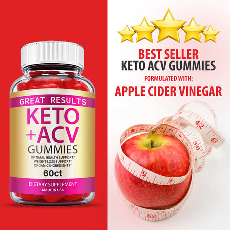 (5 Pack) Great Results Keto ACV Gummies Vegan Apple Cider Vinegar 300 Gummies