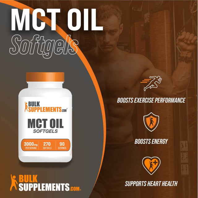 Bulksupplements.Com MCT Oil Softgels, 3000Mg - Energy Boosting Supplement (270 Softgels - 90 Servings)