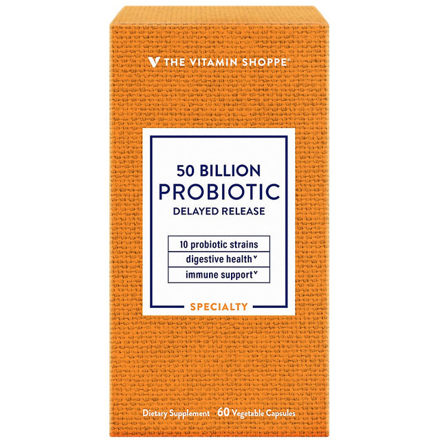 Probiotic Delayed Release 50 Billion - with 10 Probiotic Strains to Support Digestive, Immune & Vaginal Health or Yeast Imbalance - Shelf Stable (60 Veggie Caps) by the Vitamin Shoppe