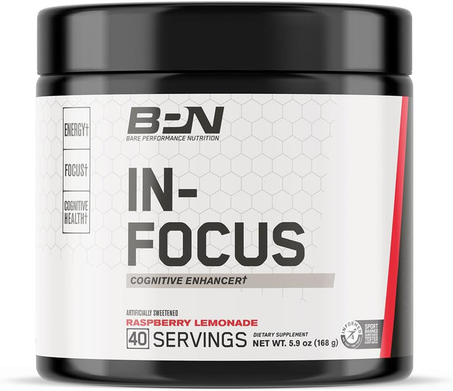 BARE PERFORMANCE NUTRITION, BPN In-Focus Brain Support Supplement, Improve Focus Mood Energy, Alpha GPC, Raspberry Lemonade