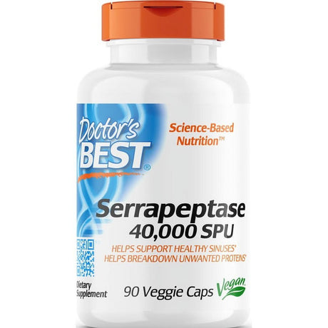 Doctor'S Best Serrapeptase, Non-Gmo, Vegan, Gluten Free, Supports Healthy Sinuses, 40,000 SPU, 90 Veggie Caps