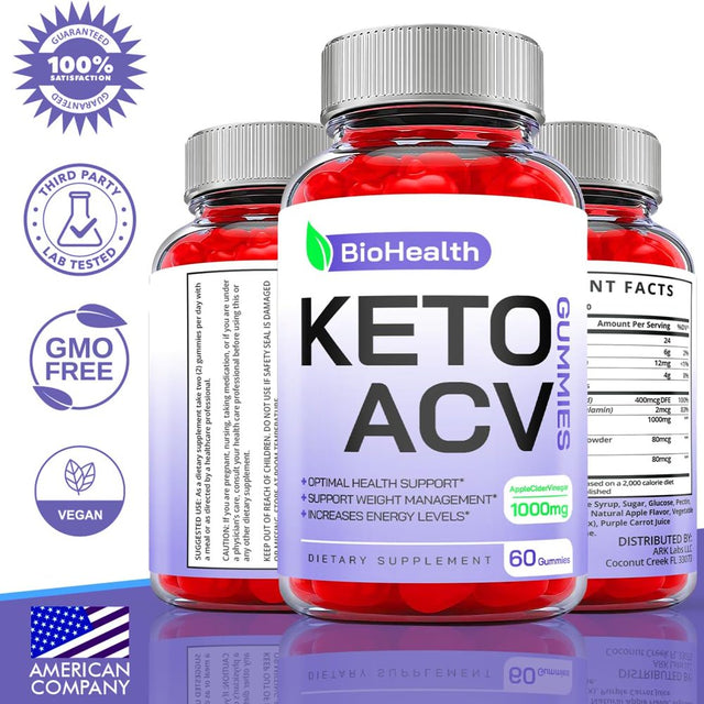 (1 Pack) Biohealth Keto ACV Gummies - Apple Cider Vinegar Supplement for Weight Loss - Energy & Focus Boosting Dietary Supplements for Weight Management & Metabolism - Fat Burn - 60 Gummies