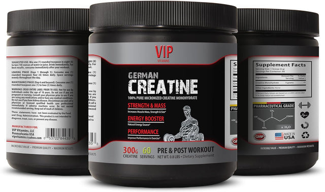 Bodybuilding German Creatine - GERMAN CREATINE POWDER - PRE & POST WORKOUT - Creatine for Muscle Gain, Workout Supplement, Energy and Endurance, Creatine Monohydrate, 1 Can 300 Grams (60 Servings)