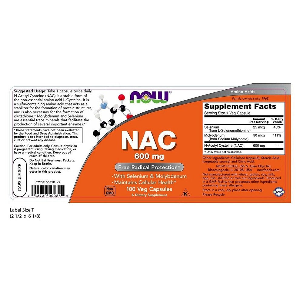 NOW Foods NAC 600 Mg - 100 Veg Capsules – Nutricity.ca