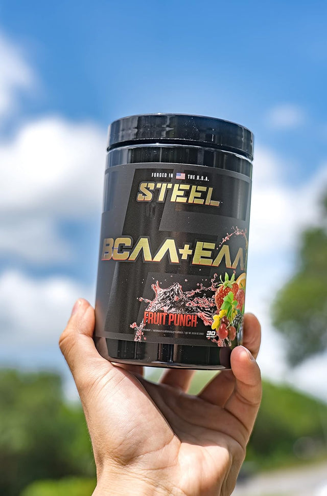 Steel Supplements | High Performance BCAA EAA Powder | Promotes Lean Muscle Growth and Workout Endurance | 2:1:1 Ratio to Recover Muscle Faster 30 Servings. (Fruit Punch)