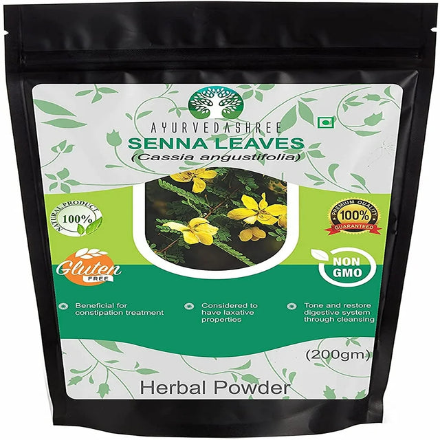 AYURVEDASHREE Senna Leaf Powder 200 Gm . Cassia Angustifolia Powder . Natural Herbal Laxative . Ayurvedic Herbal Supplement to Support Digestive Function . Removes Unwanted Materials