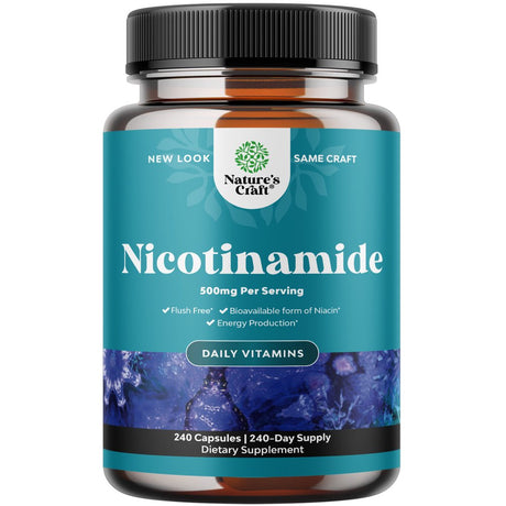 Vitamin B3 Nicotinamide - Mitochondrial Energy and anti Aging Skin Supplement - AKA Vitamin B3 Niacin 500Mg per Serving Flush Free and Niacinamide - Flush Free Niacin Supplement - 240 Capsules