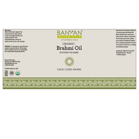 Banyan Botanicals Brahmi Oil with Coconut Base – Organic Massage Oil with Bacopa and Gotu Kola ­­– for Focus, Calm Nervous System, and Healthy Hair Growth – 14.5 Oz – Non GMO Sustainably Sourced Vegan