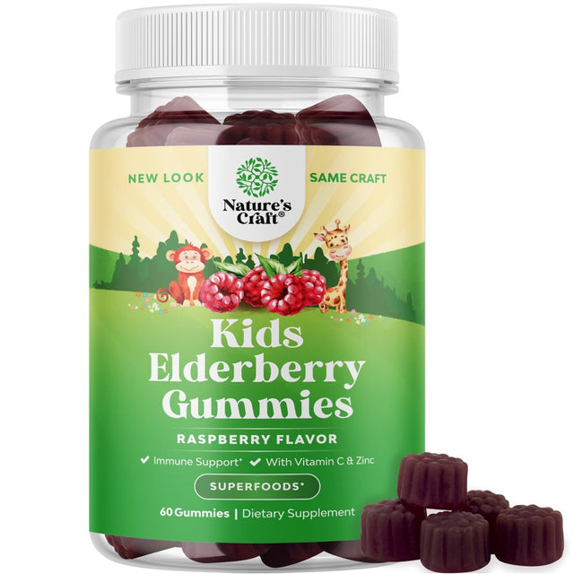 Sambucus Elderberry Gummies for Kids Health - Delicious Black Elderberry Gummies with Zinc and Vitamin C for Kids Immune Support - Gelatin and Gluten Free Non-Gmo Kids Immunity Support Gummies 60Ct