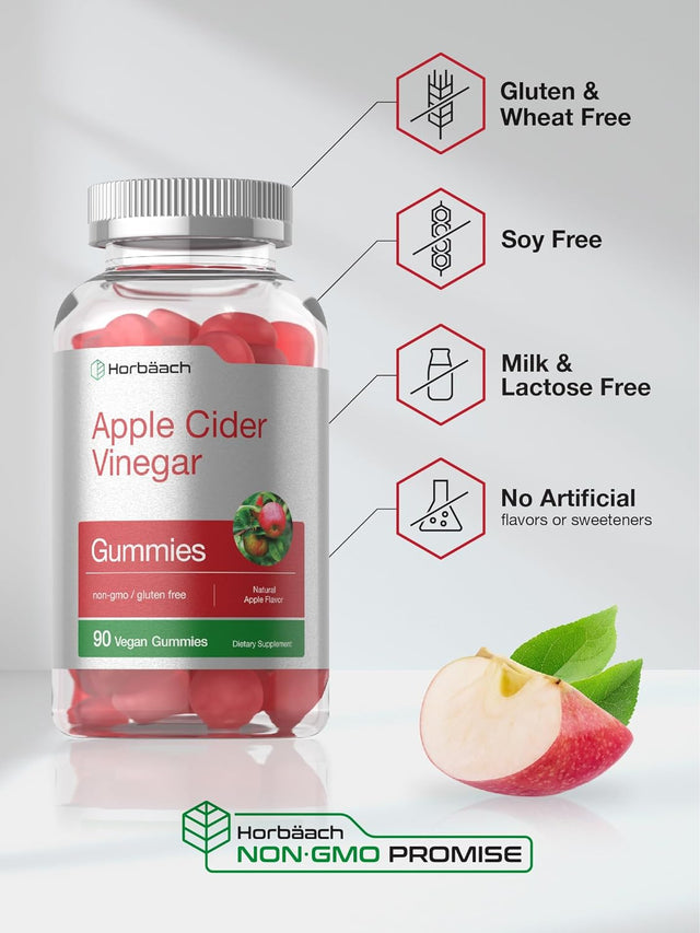 Vegan Apple Cider Vinegar Gummies | 90 Count | ACV Supplement | Natural Apple Flavor | Non-Gmo, Gluten Free Gummies for Adults | by Horbaach