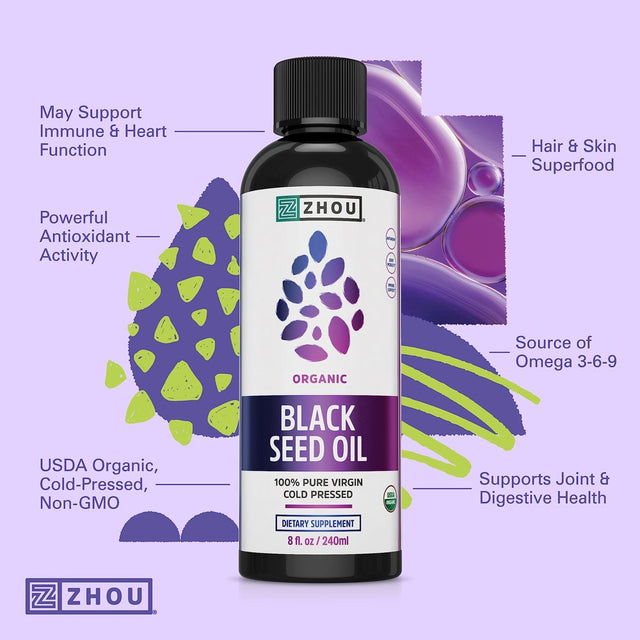 Zhou Nutrition Organic Black Seed Oil, 8 Fl Oz.