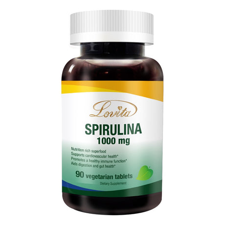 Lovita Spirulina Tablet 3000Mg Maximum Strength, Spirulina Organic 1000Mg per Tablet, Natural Multivitamin Superfood, 100% Vegan, Non-Irradiated, 90 Vegetarian Tablets