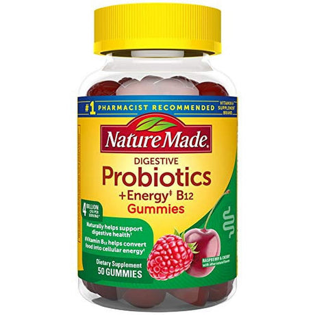 Nature Made Digestive Probiotics and Energy B12 Gummies, Dietary Supplement for Digestive Health Support, 50 Probiotic Gummies, 25 Day Supply