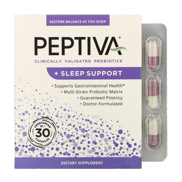 Peptiva 26 Billion CFU Probiotic and Sleep Support - Clinically Validated Multi-Strain Probiotic - Lactobacillus and Bifidobacterium, Melatonin, 30Ct