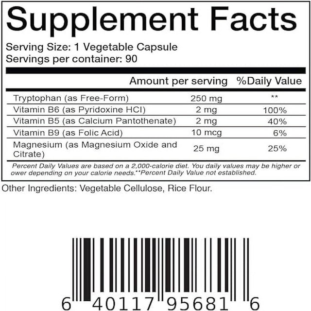 Balance Breens L-Tryptophan 90 Vegan Capsules - Natural Sleep Aid Supplements with 250 Mg of Free Form L Tryptophan - Non-Gmo Dietary Supplement for Restful Sleep & Relaxation