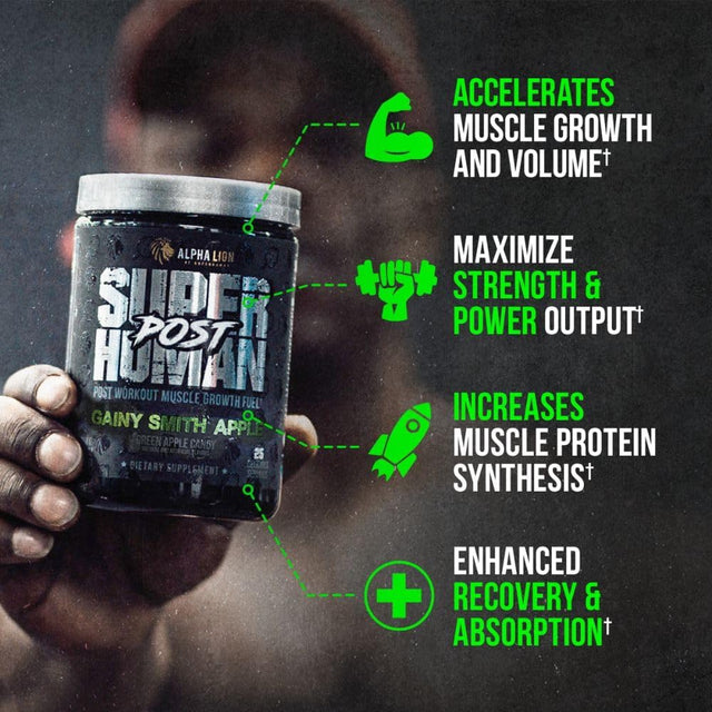 Alpha Lion Superhuman Post Workout Recovery, Muscle Builder Drink, Creatine Powder + More for Lean Muscle Growth, Strength & Volume, Supplement for Women & Men (25 Servings, Gainy Smith Apple)