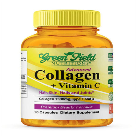 Greenfield Nutritions - Halal Collagen 1500 Mg with Halal Vitamin C, Hair, Skin, Nails, & Joints 90 Capsules