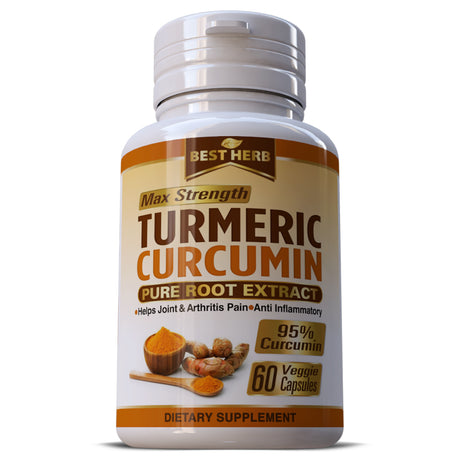 MAX Strength Turmeric Curcumin Pure Root Extract Pills - 60 Capsules - Herbal Supplement