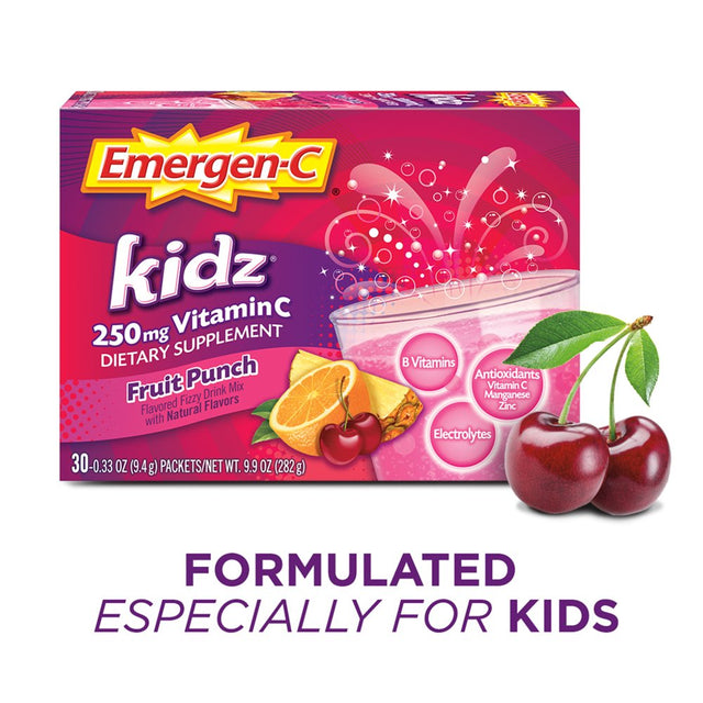 Emergen-C Kidz Vitamin C Dietary Supplement, Immune Support, Fruit Punch Flavor - 30 Ct