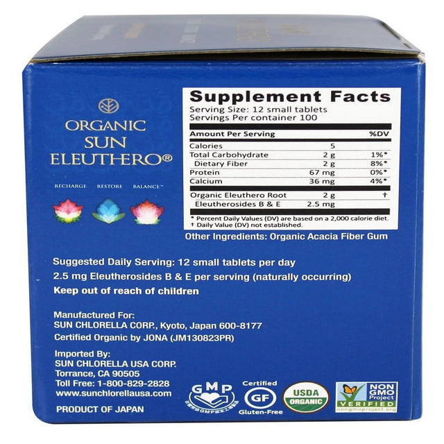 Sun Chlorella Sun Eleuthero - Organic - 1200 Tablets Single Herb Supplements