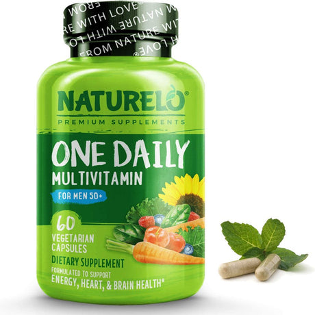 NATURELO One Daily Multivitamin for Men 50+ - with Vitamins & Minerals + Organic Whole Foods - Supplement to Boost Energy, General Health - Non-Gmo - 60 Capsules | 2 Month Supply