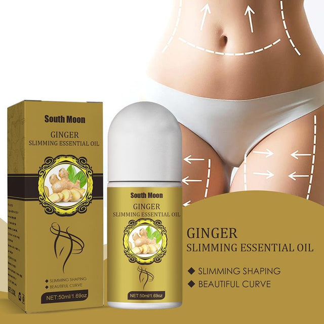 Ginger Slimming Essential Oil Roller 50Ml Natural Fat Burning Weight Loss Body Slimming Massage Ball Skin Tightening Oil