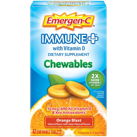 Emergen-C Immune plus Vitamin C Chewables, Orange Blast, 42 Ct