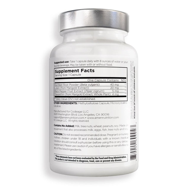 Amen Eyes Lutein Zeaxanthin, Red Beet Root, Black Pepper, Macular Health Vitamins Formula, 90 Ct