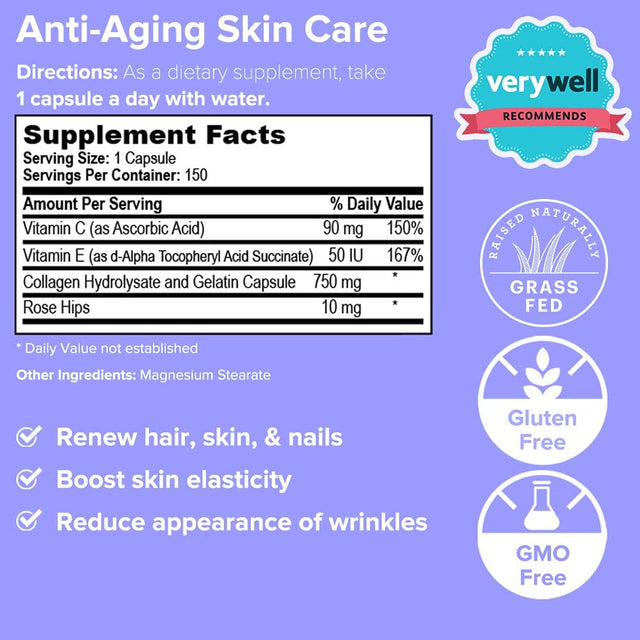 Premium Collagen Pills with Vitamin C, E - Reduce Wrinkles, Tighten Skin, Hair Growth, Strong Nails, & Joints - anti Aging Skin Care