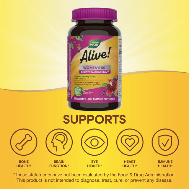 Nature'S Way Alive! Women'S 50+ Gummy Multivitamin, B-Vitamins, Mixed Berry Flavored, 60 Count