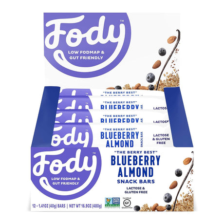 Fody Foods Vegan Protein Nut Bars | 3G Protein Snack Bar | Low FODMAP Certified | Gut Friendly IBS Friendly Snacks | Gluten Free Lactose Free Non GMO | Blueberry Almond Bars, 12 Count